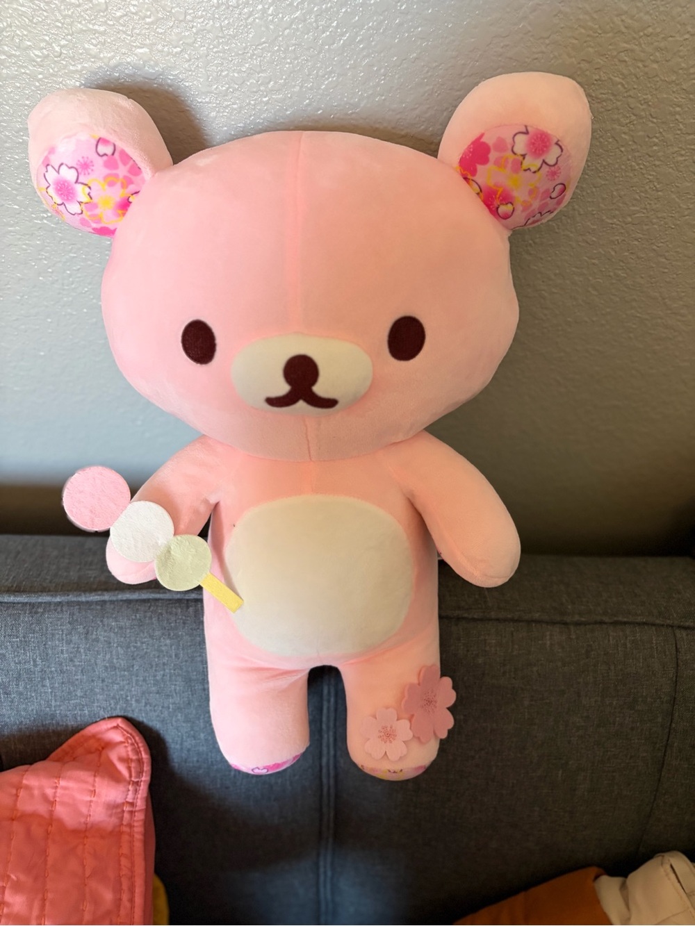 Plush Pink Bear Toy with Sakura Accents - Cute Kids Plush